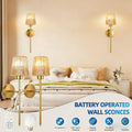 Pair of Battery Operated Wall Lights with Remote Control, Rechargeable Rattan Design, Includes Bulbs and Charging Cable, Wireless Woven Bamboo Lantern, Perfect for Bohemian Style Lighting in Bedroom, Living Room and Hallway