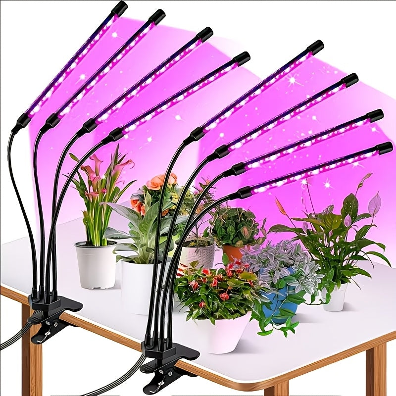 LED Plant Grow Light with 2/4/5/6 Lamp Heads, Full Spectrum Clip-On Grow Light for Indoor Plants, 5 Brightness Levels, 3/9/12H Timing Function