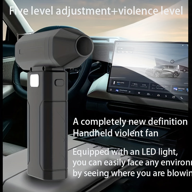 5200mAh Large Capacity Handheld Portable Fan, Personal Cooling Fan, Rechargeable with LED Light, Multi-use for Snow Removal, Keyboard Dust Cleaning, Cooling, Air Drying, Leaf Blowing, Essential for Outdoor