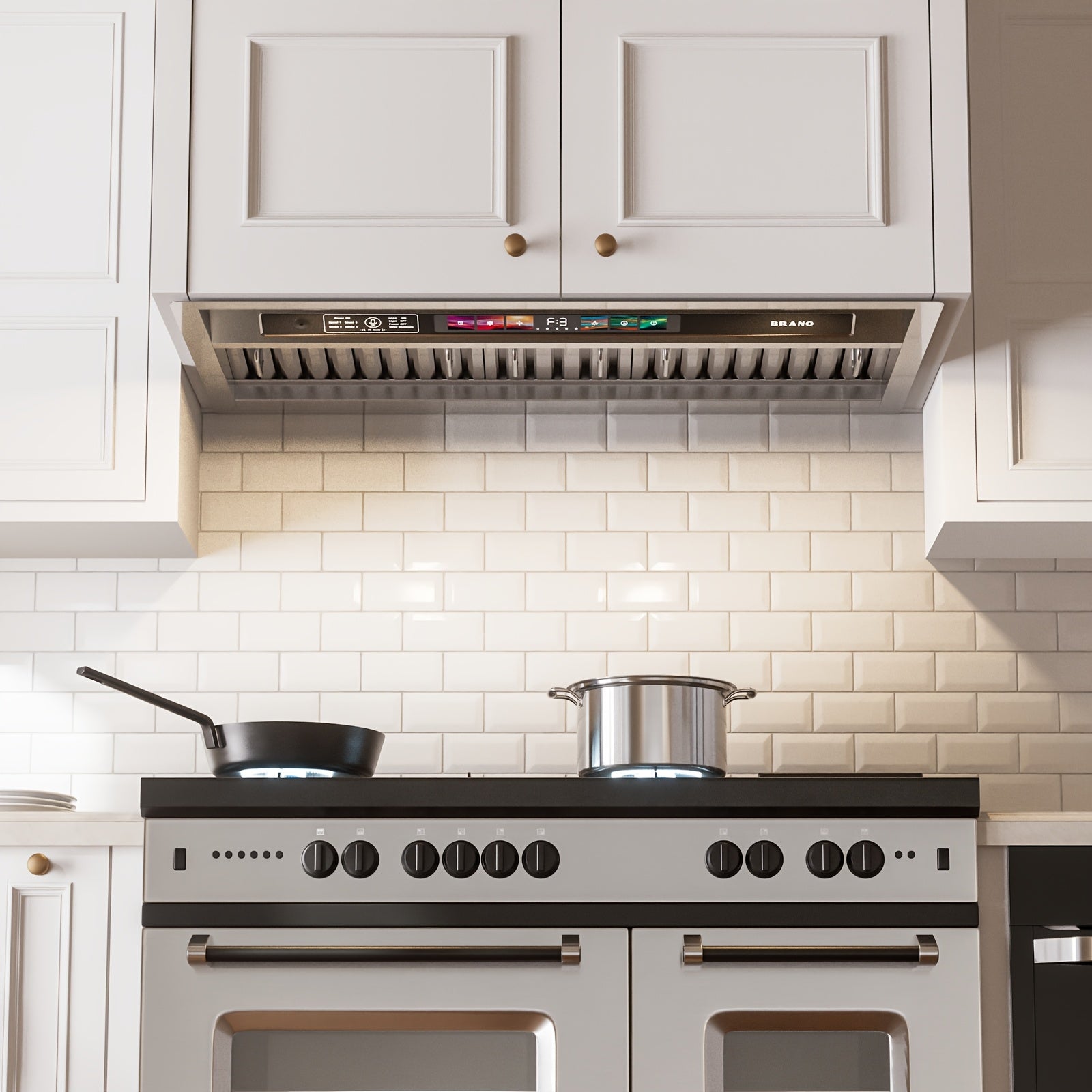 Built-In Range Hood with Voice/Gesture/Touch Control, 900 CFM Airflow, 4-Speed Exhaust Fan, Memory Mode, Adjustable Lighting, Convertible Ducted/Ductless Installation