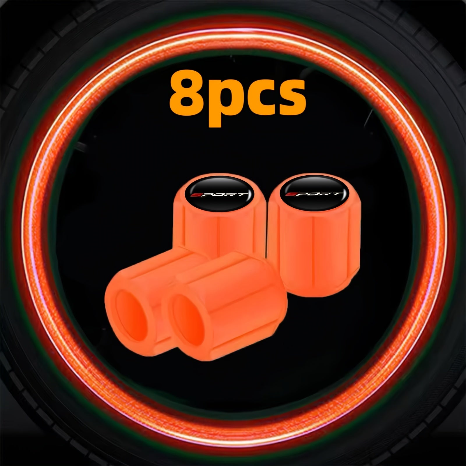 2025 New First Release 8-Pack Fluorescent Valve Caps with Sport Logo, Durable Material Structure, Snug Fit for Valve Core Protection - Suitable for Car, Motorcycle and Other Vehicle Valve Stems