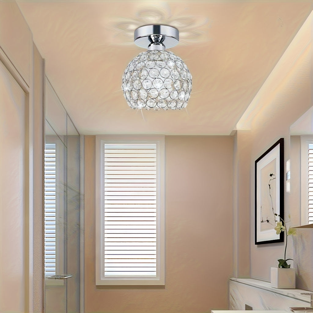 Modern stylish glass ceiling light, modern semi-flush mount silver crystal chandelier, suitable for decorative home lighting in foyer, closet, entryway, kitchen, bedroom, dining room, etc.