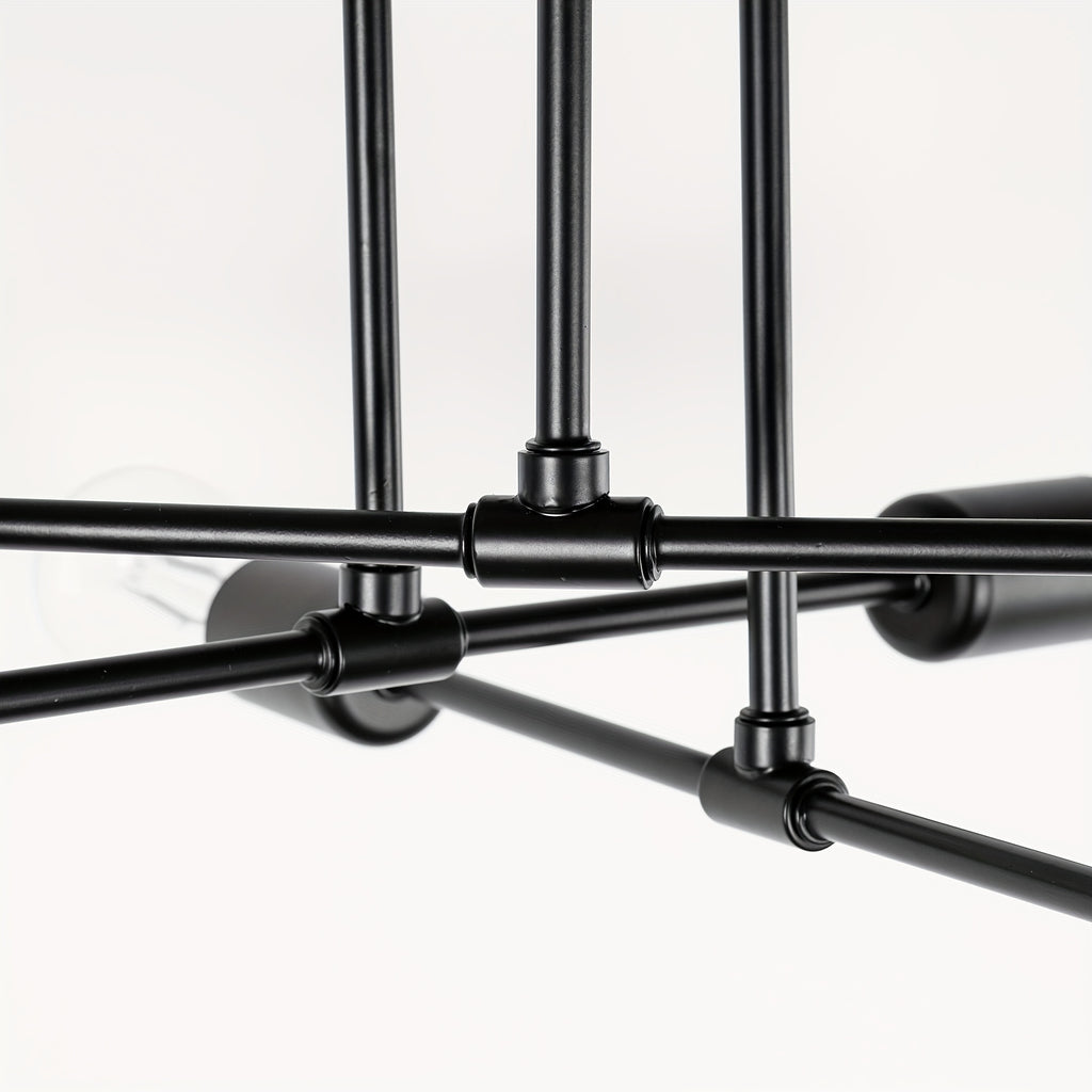 Modern 6-light semi-flush mount pendant light, black metal frame, elegant chandelier for living room, dining room, bedroom, E26 bulb socket, bulb not included