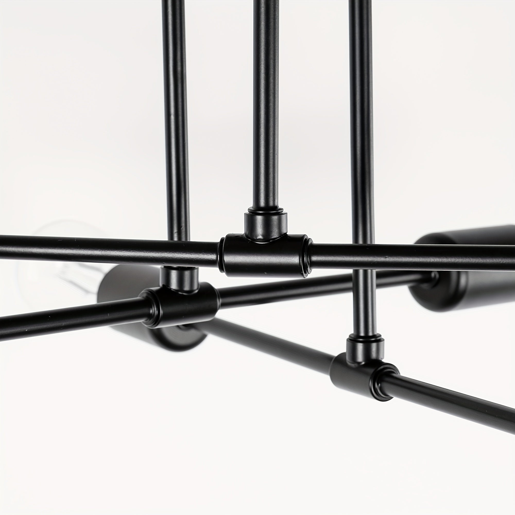 Modern 6-light semi-flush mount pendant light, black metal frame, elegant chandelier for living room, dining room, bedroom, E26 bulb socket, bulb not included
