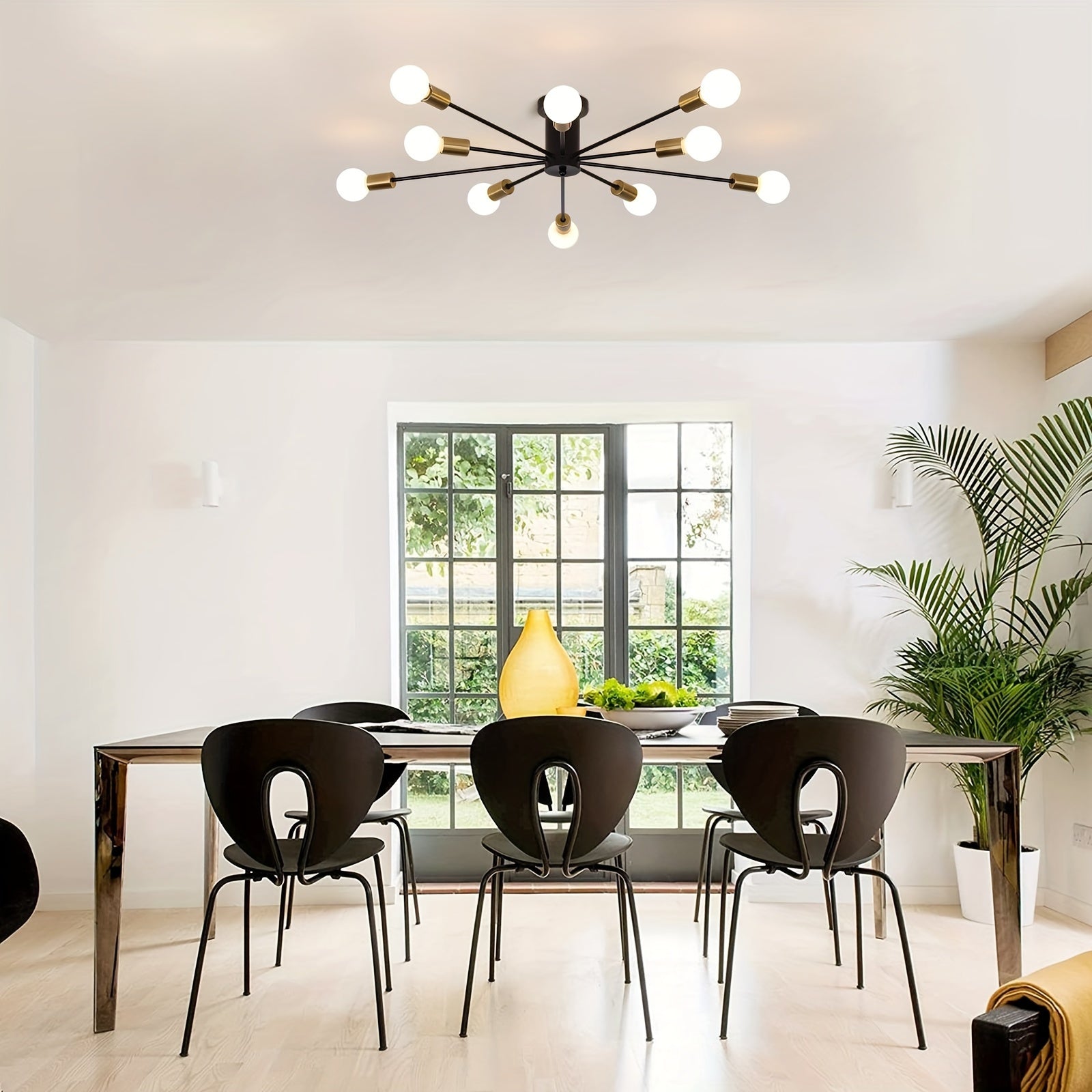 Enkel 10-Head Modern Industrial Style Satellite Pendant Light - Black Gold Semi-Flush Mount Ceiling Light, 38-Inch Wide Hardwired Pendant Light with Dimmable Function (Compatible with E26/E27 Sockets), Suitable for Living Room, Kitchen, Bedroom