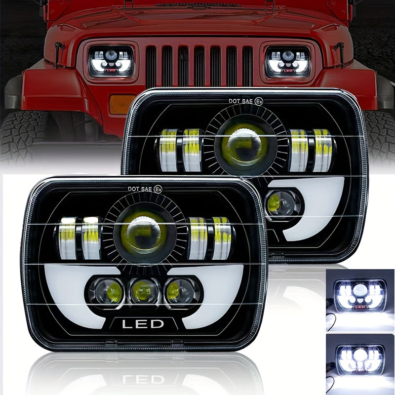 7X6 LED Headlight for Cars, 7-Inch Square Design, 6000K Brightness, Suitable for Daytime Use, High/Low Beam Selectable, Compatible with 4X4 Cherokee XJ and SUVs, 12V or 24V Power Supply