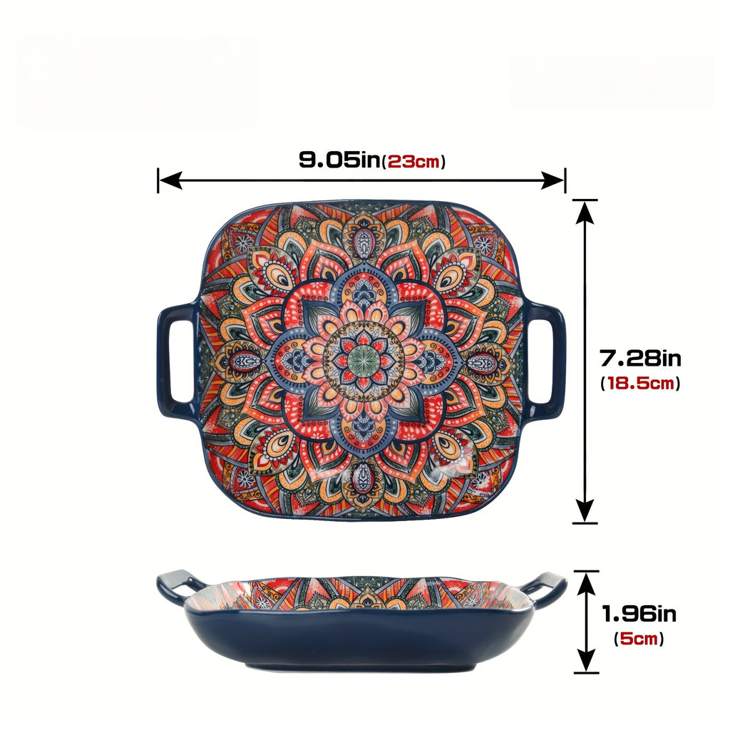 2-Piece / 4-Piece Ceramic Baking Set – 9-Inch Square Plates, Bohemian Style – Perfect for Pasta, Oven &amp; Catering – Multi-Purpose Kitchen &amp; Dining Essential