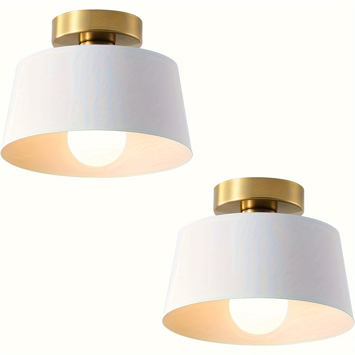 2-pack modern semi-flush mount pendant light, gold-plated base with matte white lampshade, suitable for kitchen island, dining room, grand porch, hallway, barn loft, E26 screw base (bulb not included)