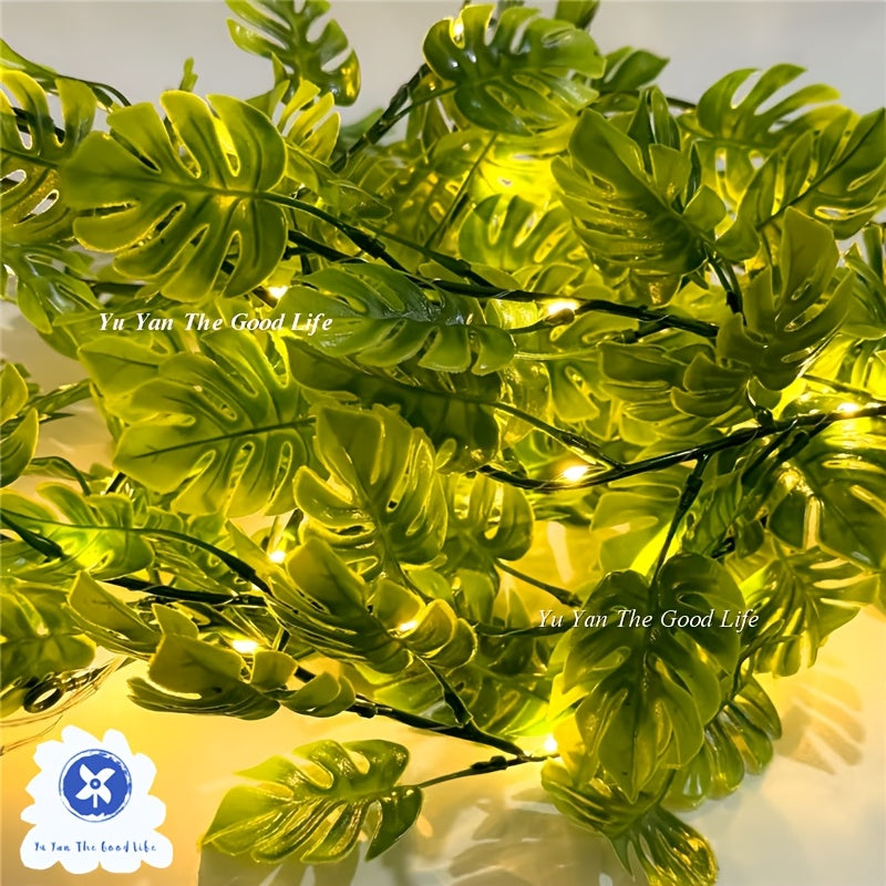 1PC 20led人造龟叶棕榈叶串灯，主杆1.7m，电池盒供电（不含电池），适用于家庭婚礼主题 生日派对夏季装饰串灯