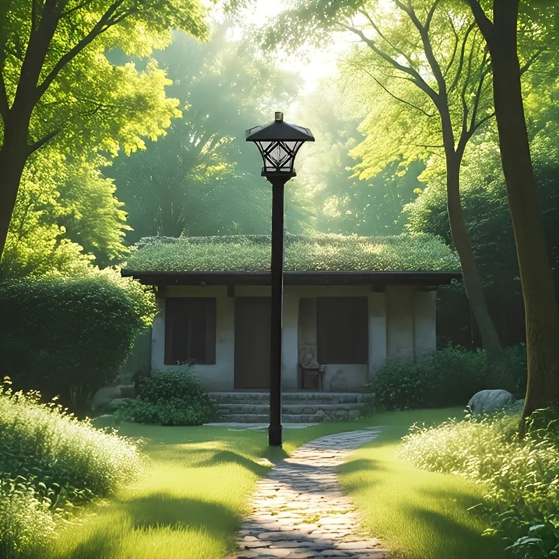 1 Piece 1.5M New Solar Square Four-Corner Light, Filament Bulb Inside, Bright and Shining, Dual-Use Solar Bulb LED Garden Light, Plastic Semi-Flush Mount Street Light, Polished Surface, Suitable for Ground Stake + Pendant Light, Perfect for Courtyard