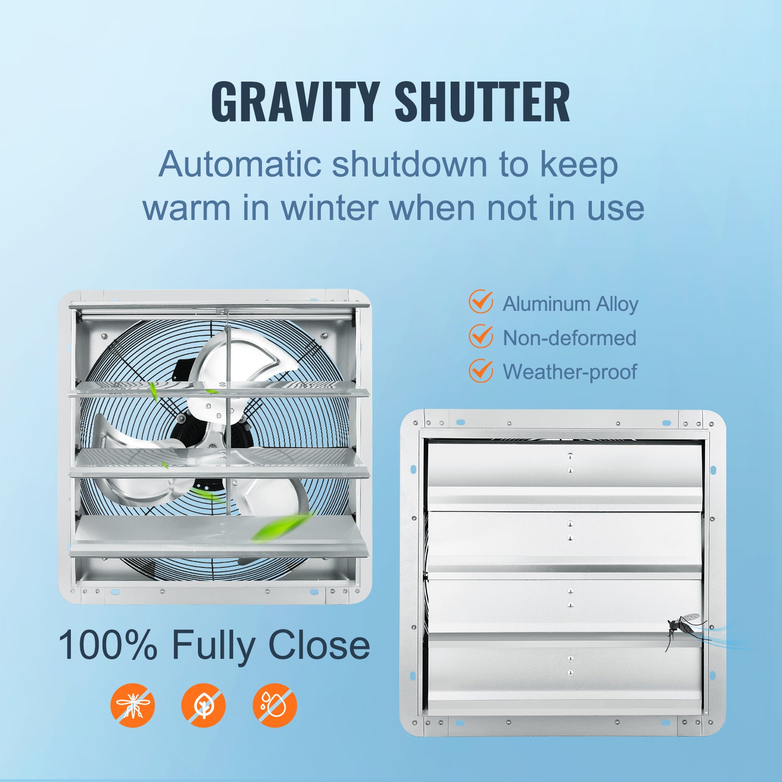 VEVOR 10''/16''/24'' Fan Shutter Exhaust Fan, Aluminum Wall Mount Attic Fan with AC Motor, Ventilation & Cooling for Greenhouse Garage Shed Store