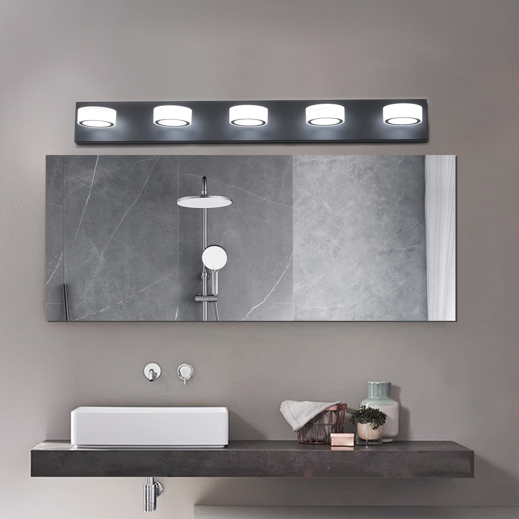37-Inch 5-Light Bathroom Vanity Light, Elegant Modern Bathroom Wall Light, 360° Rotatable Vanity Light, with LED Light Source and Acrylic Shade, Dimmable, Suitable for Bathroom, Living Room, Bedroom (Black)
