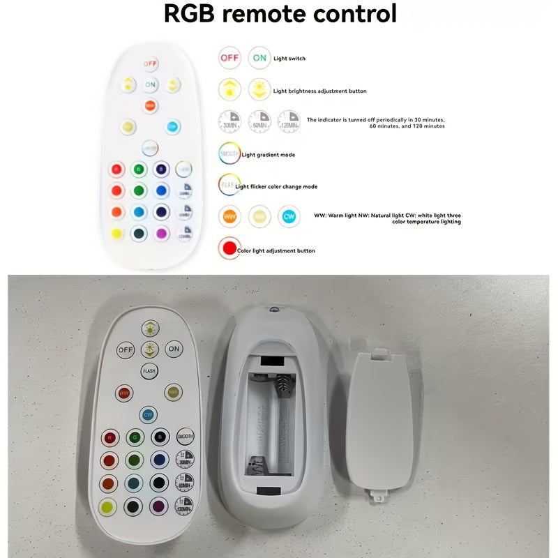 Single remote control rechargeable smart LED light, with E26/E27 base, supports USB charging, provides adjustable color temperature and brightness, very suitable for use in living rooms and bedrooms, can be used as a ceiling light