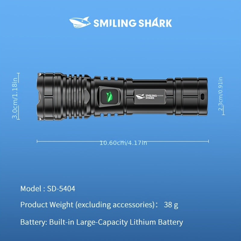 1Pc/2Pcs/3Pcs SMILING SHARK Rechargeable Flashlight, Super Bright Handheld Light, LED Torch, Zoomable High-Light Flashlight, Telescopic Design, Ultra-Long Battery Life, 5 Lighting Modes, Ideal for Home Emergency Hiking Travel SD5404