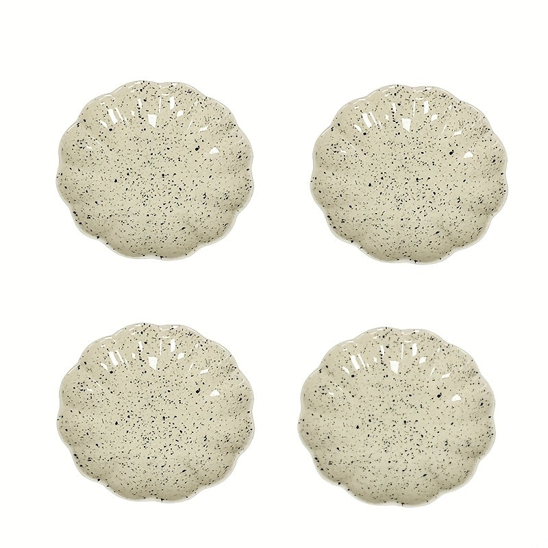 Set of 4, Ceramic Orchid-Shaped Design 6-Inch Plates in White / Pink / Off-White / Light Blue, Perfect for Soy Sauce, Vinegar, Hot Pot Dip, etc. – Exquisite Small Seasoning Dish, Heat-Resistant