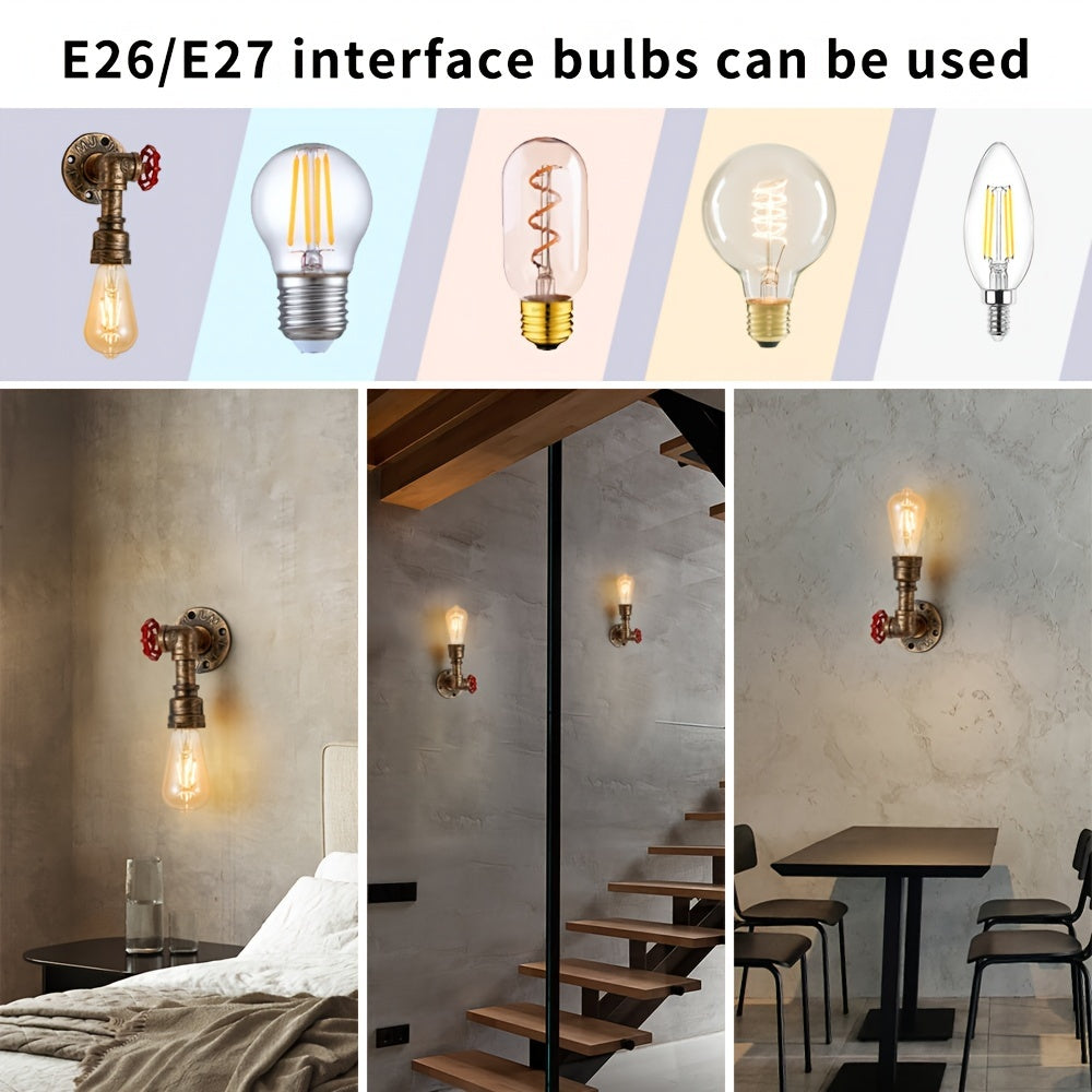 1/2-Piece Water Pipe Wall Light, Vintage Industrial Style Wall Light, Western Theme Wall Light, Suitable for Bedroom, Hallway and Study, E27 Socket (Bulb Not Included)