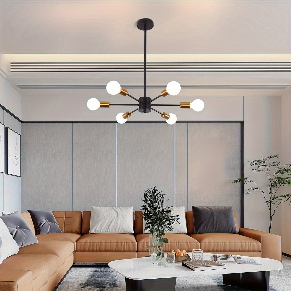 Enncll 10-Light Semi-Flush Mount Ceiling Light, Mid-Century Style, Black Ceiling Light, Modern Pendant Kitchen Light, Ceiling Light & Dining Room Light, Suitable for Bedroom, Entryway, Hallway, Living Room Modern Light