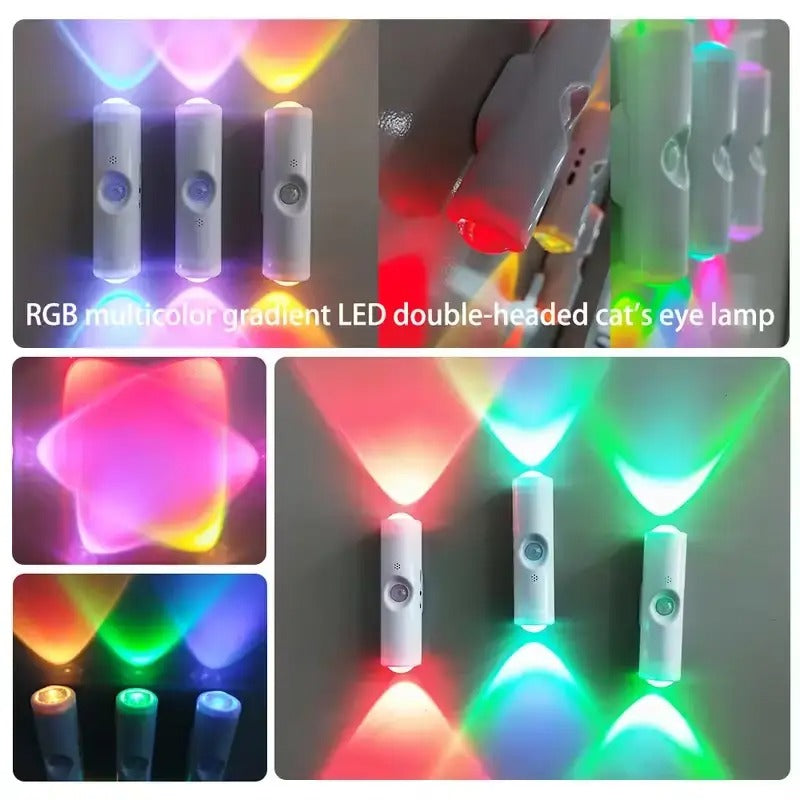 1 RGB cat eye sensor wall light, 7 color modes and stepless dimming LED spotlight, rechargeable plug-and-play ambiance light, modern aesthetic decorative lighting suitable for bedrooms, hallways and stairs