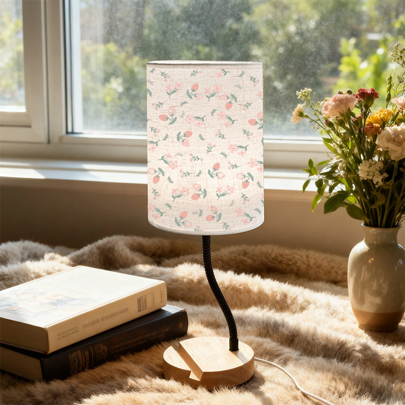 Bedroom bedside table lamp, dimmable and color-adjustable with pink flower accents on black background print, living room decorative table lamp, suitable for holiday Christmas Halloween gifts