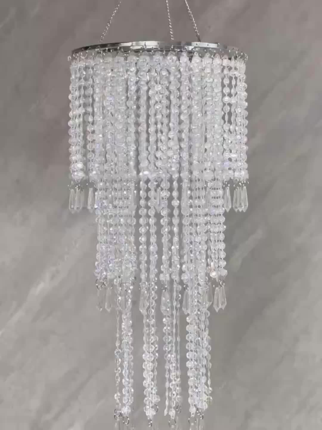 Vectolum wedding bridal room bedside colorful decorative modern bead hanging decoration (W25cm/9.84in x H50cm/19.69in), 3-layer bead decorative cover, ceiling pendant light bead decorative cover