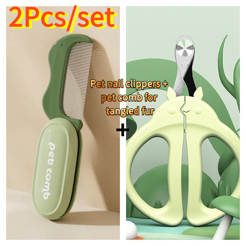 两件套（发梳+指甲刀）猫咪宠物梳子，猫狗悬浮毛梳，驱蚤防虫梳，密齿梳去除螨虫，可折叠设计，适用于长毛和短毛猫，专业猫爪剪