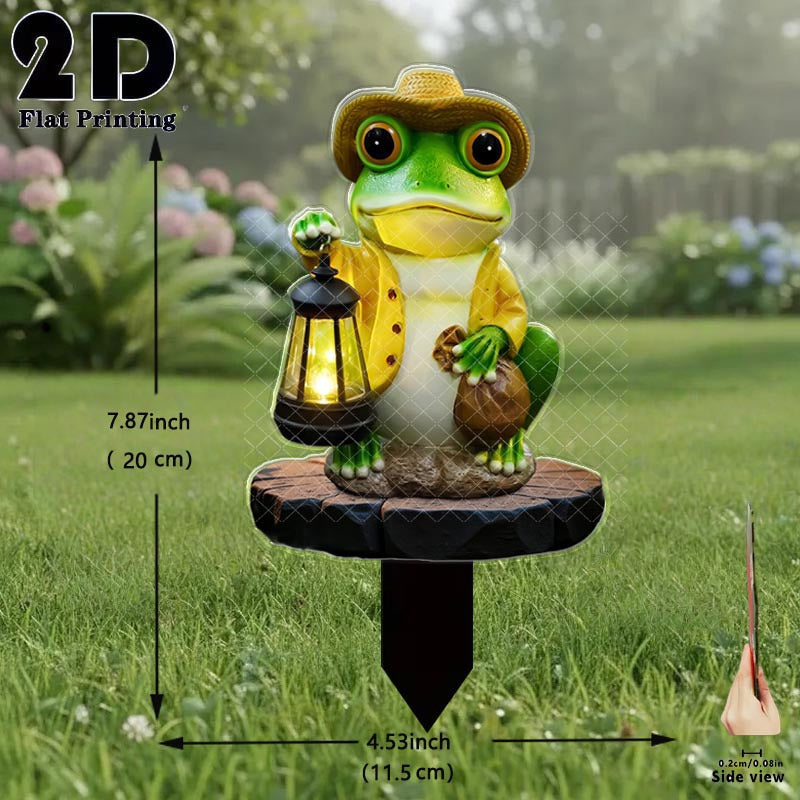 2D Flat 1 Piece Frog Holding Glow Light Garden Decoration Ground Insert, Outdoor Courtyard Garden Lawn Decorative Ornament, Garden and Flower Bed Decorative Stake, Perfect for Courtyard, Lawn, Bonsai - Festival Decoration