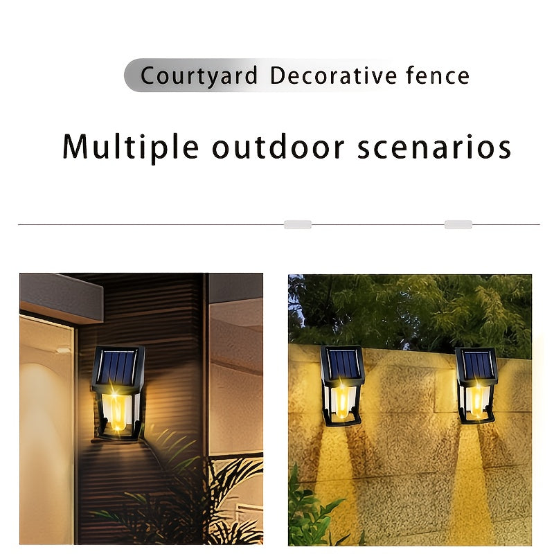 2-Piece (White) LED Solar Wall Light, Sensor Tungsten Filament Outdoor Courtyard Wall Lighting Lamp, Waterproof Decorative Balcony Light, Suitable for Patio, Porch, Deck and Outdoor Use | Durable Outdoor Lighting, Outdoor Solar Light