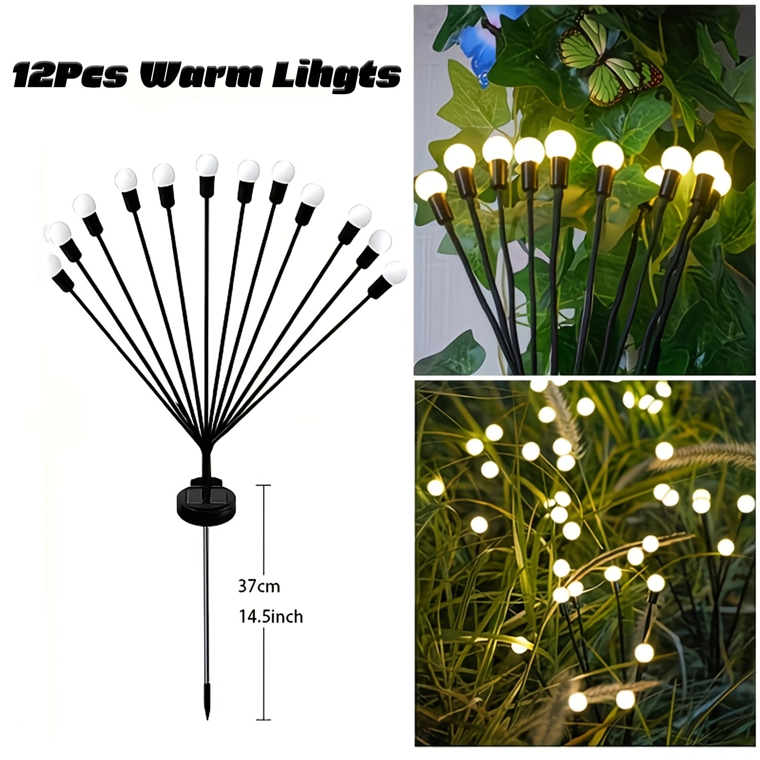 12 Solar Firefly Lights & 8 Solar Lawn Lights, IP44 Protection Rating, Designed to Illuminate Outdoor Pathways. Perfect for Enhancing Ambiance During New Year, Ramadan, and Lighting Up Home Courtyards and Gardens. Solar Spotlight