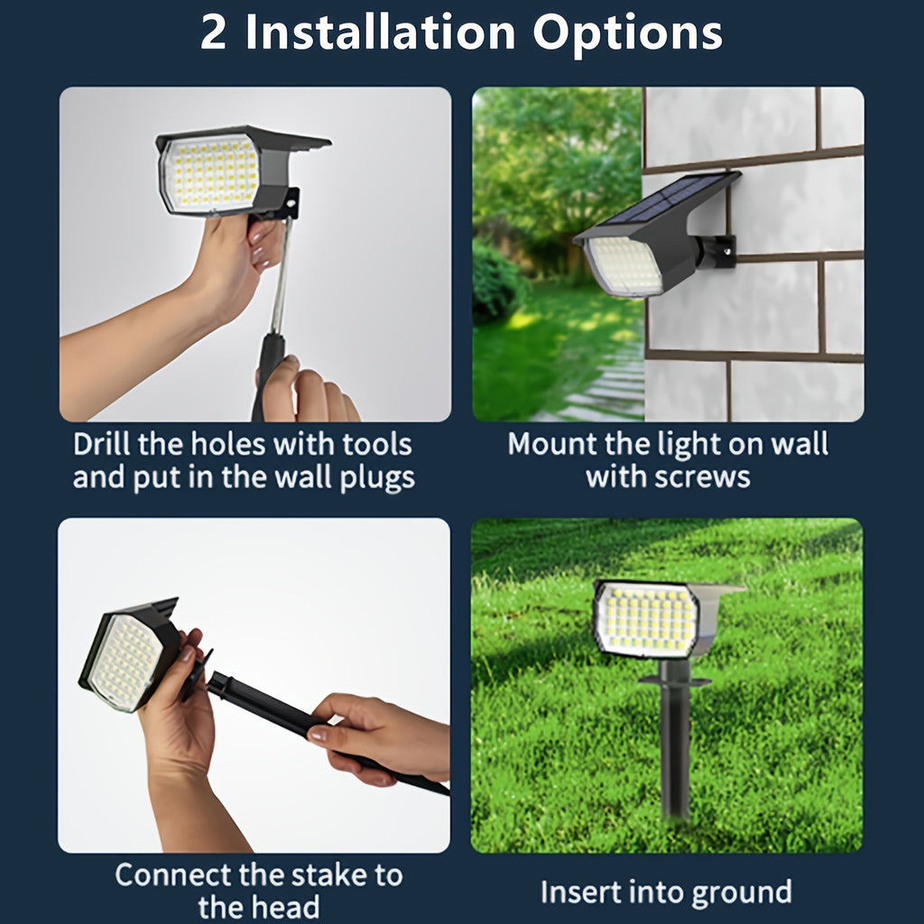 2/4/6-pack outdoor solar lawn lights, 46 LED ultra-bright solar yard lights, courtyard outdoor pathway lights, 3 brightness modes, solar spotlights, for yards, paths, courtyards, garages, lawns, pathways, cool white light. Wall light