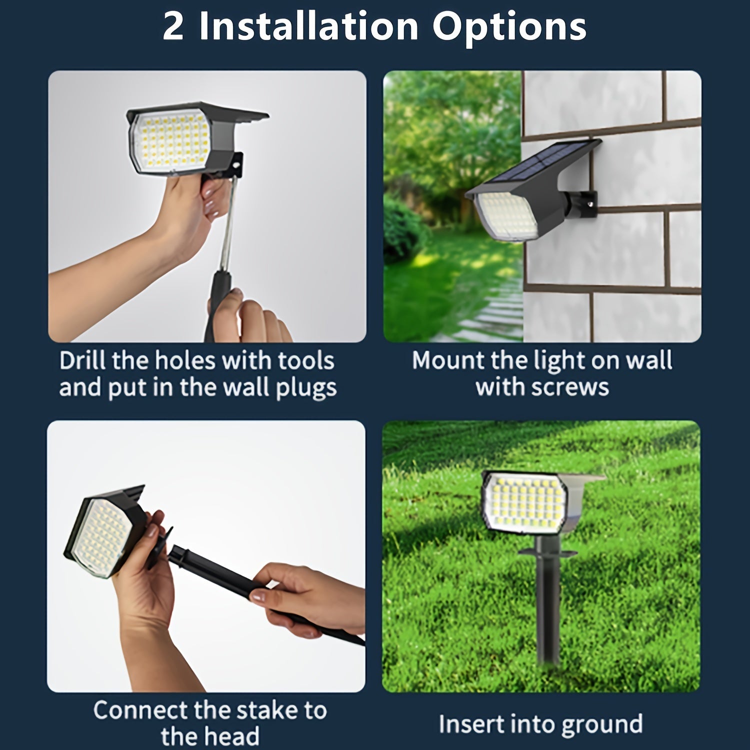 2/4/6-pack outdoor solar lawn lights, 46 LED ultra-bright solar yard lights, courtyard outdoor pathway lights, 3 brightness modes, solar spotlights, for yards, paths, courtyards, garages, lawns, pathways, cool white light. Wall light