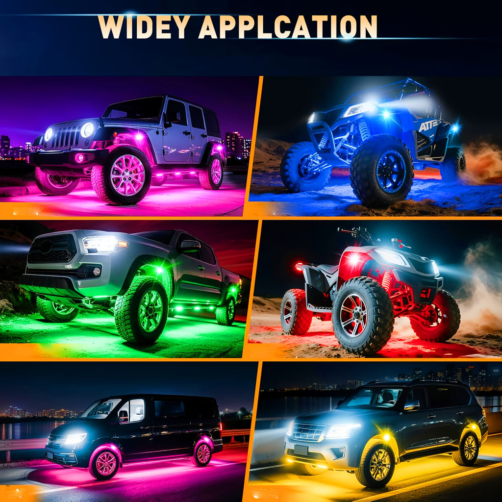 Truck Underbody Ambient Light Rolling Light Kit, Dream RGB Colorful Car Chassis Decorative Light, Multi-Color Car Wheel Light Strip, Footwell Neon Light Kit, Suitable for Pickup Off-Road RZR SUV ATV UTV Car Ambient Light, Smart Light Strip