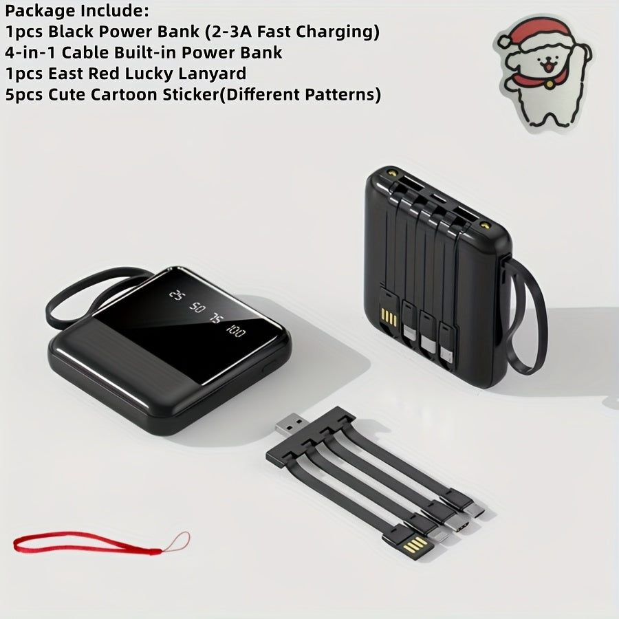 LADAPU 10000mAh Mini Cute 5W Slow Charging/15W Fast Charging/22.5W Super Fast Charging Power Bank, Large Capacity Rechargeable Portable Mobile Phone Charger, Built-in 4-in-1 Detachable Cable, Ultra-bright LED Light, Outdoor Travel Battery Packs