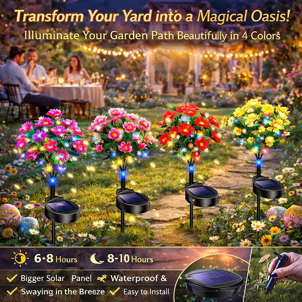 4-Pack Solar Azalea Garden Light – Waterproof IP65 LED Flower Light Outdoor Courtyard Light, Automatic On/Off, Energy Saving & Eco-Friendly, Easy to Install, Suitable for Spring/Summer Courtyard Lawn Party/BBQ Decoration