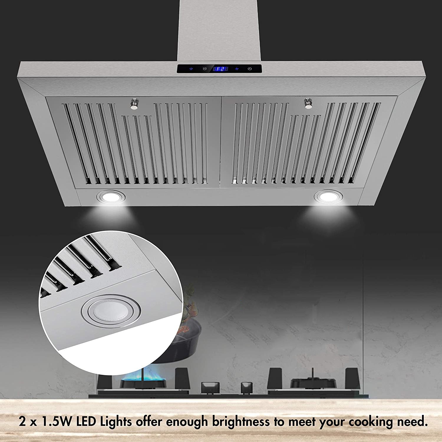 30-Inch Wall-Mounted Range Hood, 450 CFM Ventilation, Touch Control, Stainless Steel Design, LED Lighting, 3-Speed Fan, Available in Black and Silver