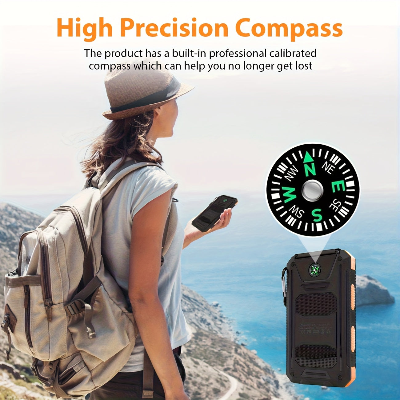 Portable Solar Mobile Phone Charger, Camping External Battery Charger for Mobile Phones, 2 USB/ LED Flashlights with Compass for Outdoor Activities, 19800/ 29800mAh Portable Solar Power Bank, the Best Gift for Festival