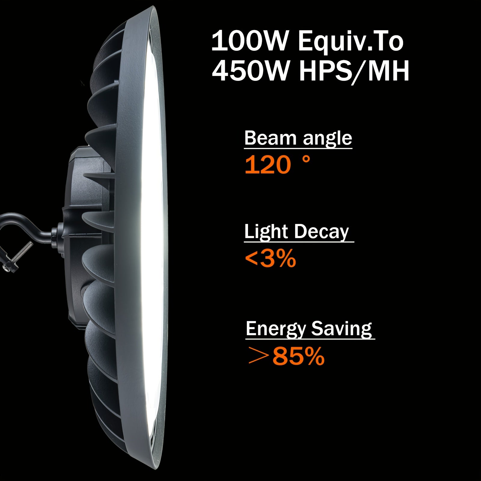 UFO LED high bay light 100W 5000K | 15000 LM garage light, with US-style hook, AC100-277V, ETL certified, IP65 waterproof, semi-flush mount installation, aluminum lampshade, MENCOLULU brand