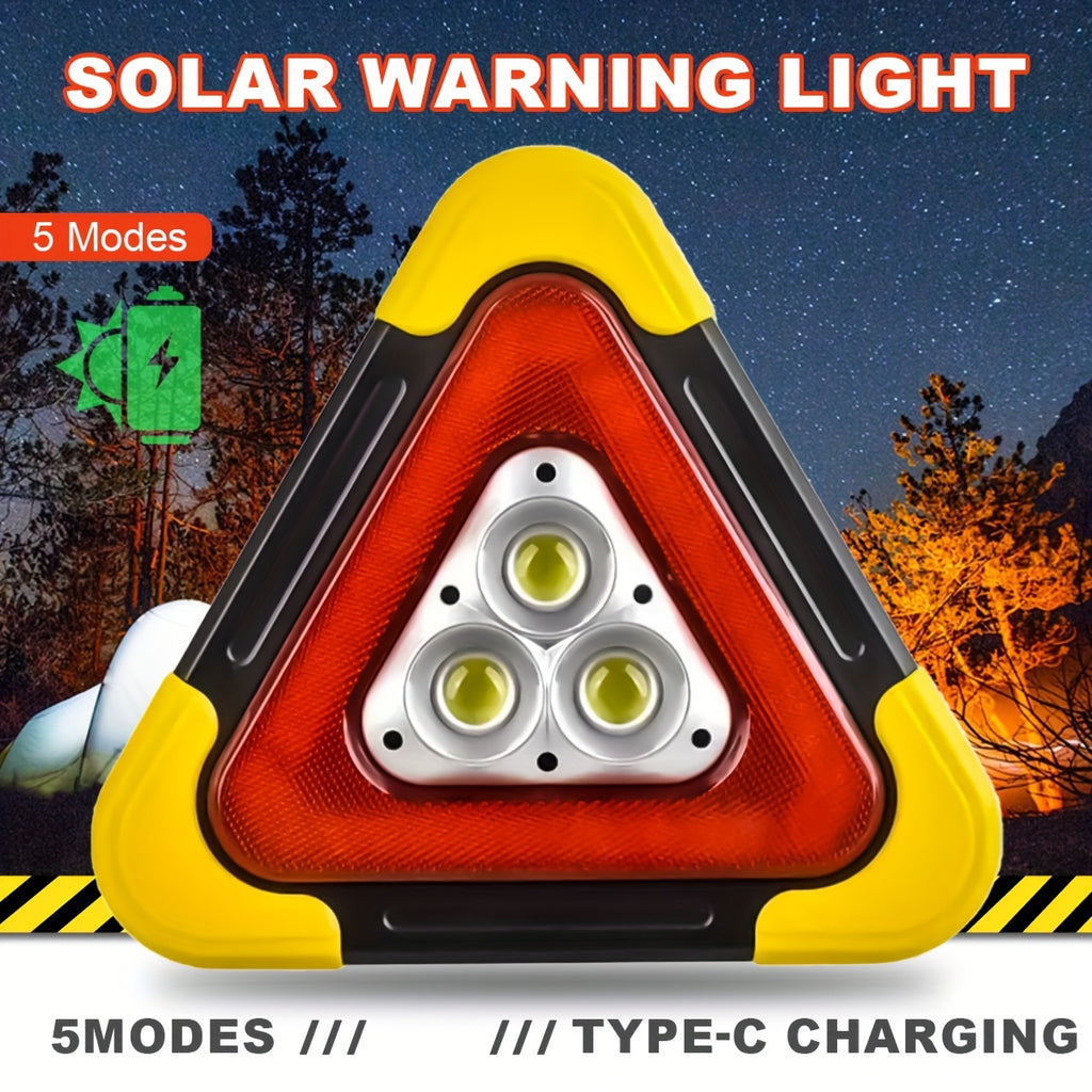 1 Solar-Powered Triangular Emergency Signal Flashlight with Adjustable Handle, Rechargeable 5-Mode Flashlight, High-Visibility Emergency Sign, Ideal for Camping, Hiking, Roadside Accidents & General Emergencies (Batteries Included), IP45