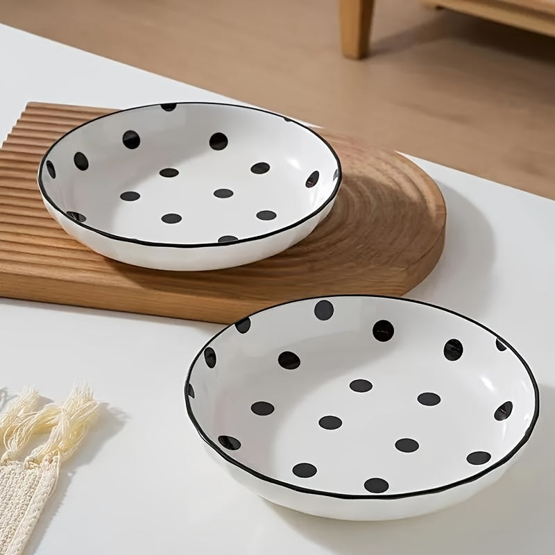 Vintage Polka Dot Ceramic Dinner Plate for Home Use, Microwave & Dishwasher Safe, Healthy Under-Glaze Craftsmanship, Perfect Home Décor & Kitchen Essential
