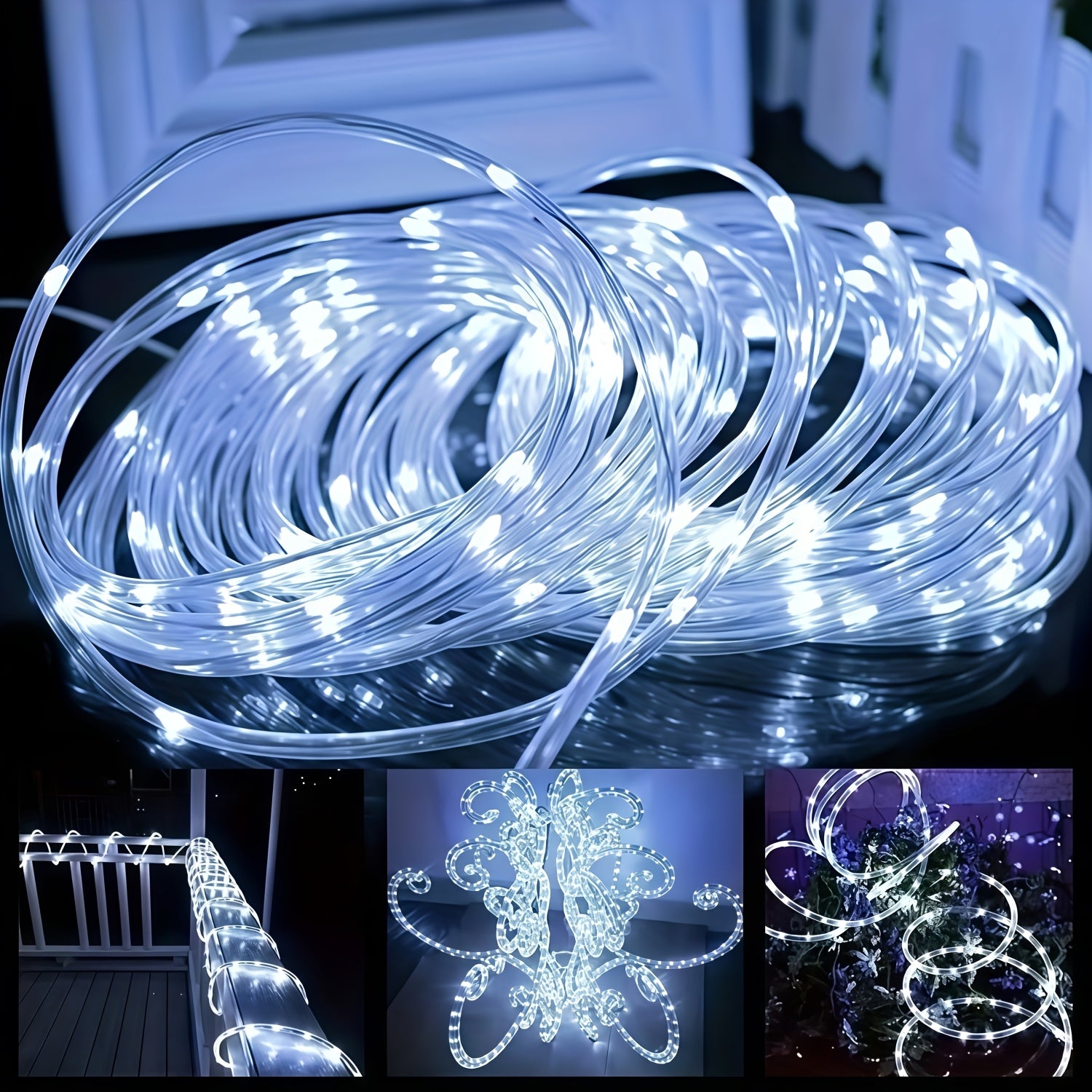 1pc solar tube light, 50/100/200/300 LED fairy flexible hose string light, 12 lighting modes, suitable for porches, courtyards, paths, fences, pools, parties, Christmas decoration