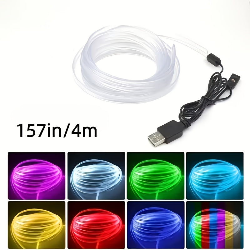 2米/78.74英寸和4米/157.48英寸 7色 RGB 汽车LED室内灯条 | 柔性EL线，氛围照明，光纤，USB供电，按钮控制，用于车辆装饰