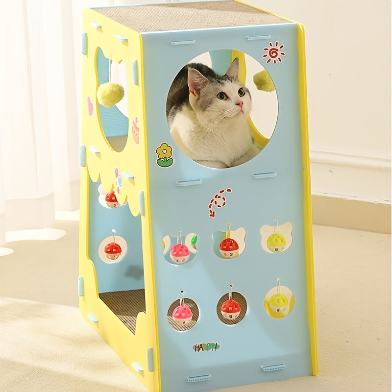 三层猫窝猫别墅，猫咪解闷玩耍磨爪一体，猫房子铃铛球猫咪玩具