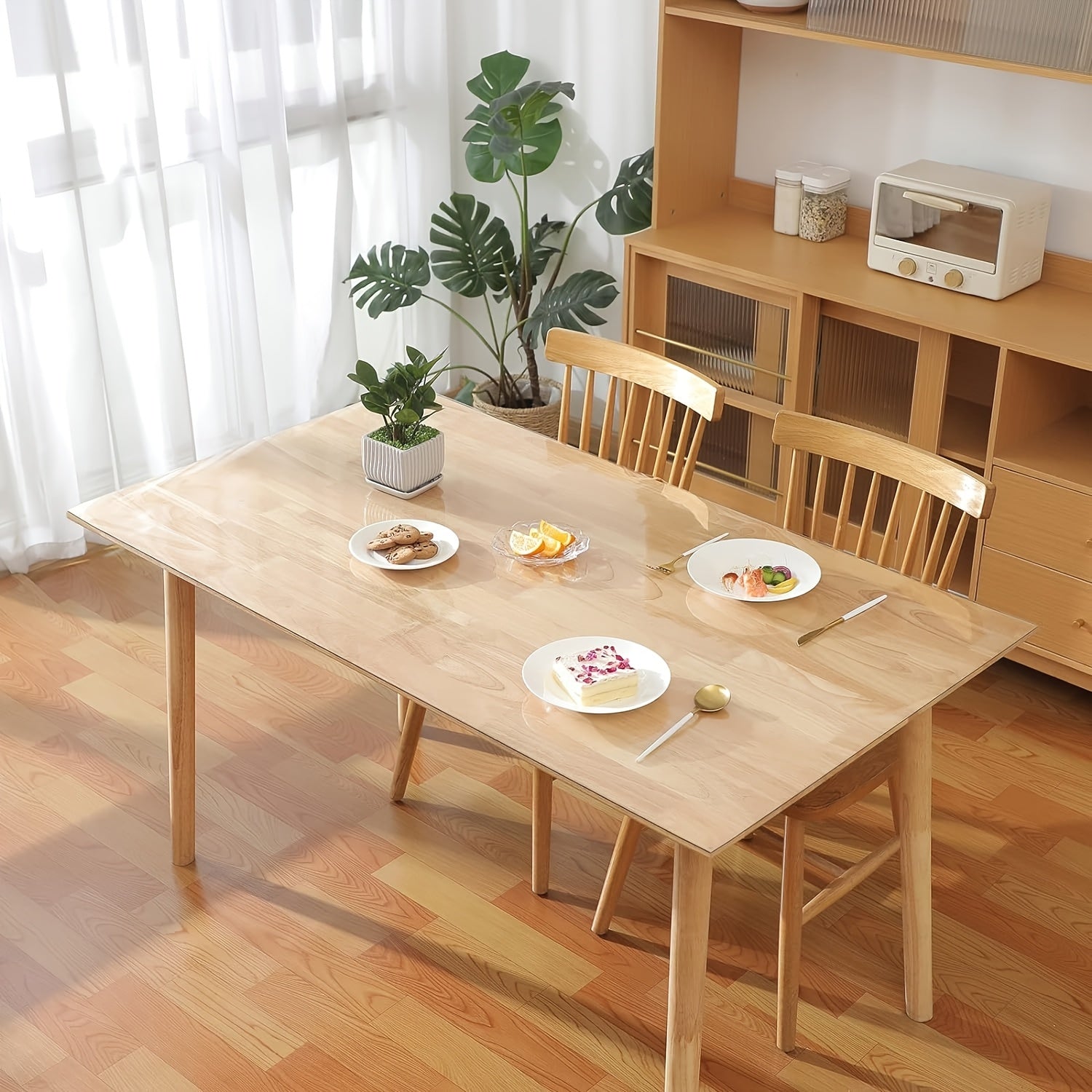 透明桌布保护垫，一毫米厚塑料桌布，餐厅餐桌保护垫，高品质乙烯基桌布垫，适用于厨房、梳妆台、写字桌