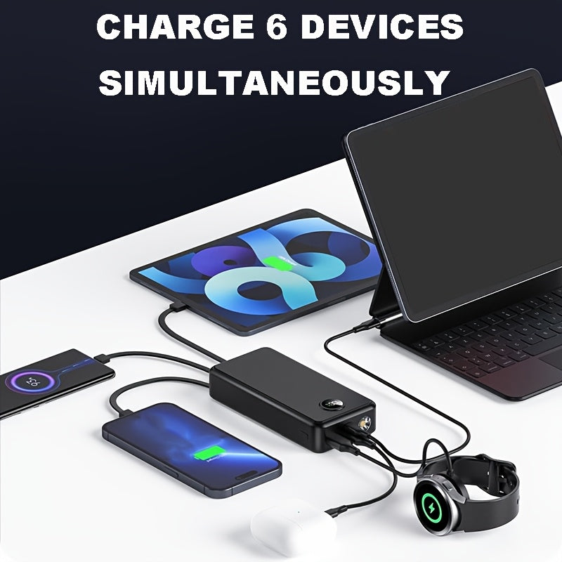 20000mAh Power Bank with 4 Built-in Cables, Travel Essential Portable Charger, 22.5W Fast Charging Battery Charger, USB-C Input/Output, 6 Output 2 Input Cell Phone Battery Pack, Smart Display Strong Light Travel Battery Pack for iPhone 16/15/14/13