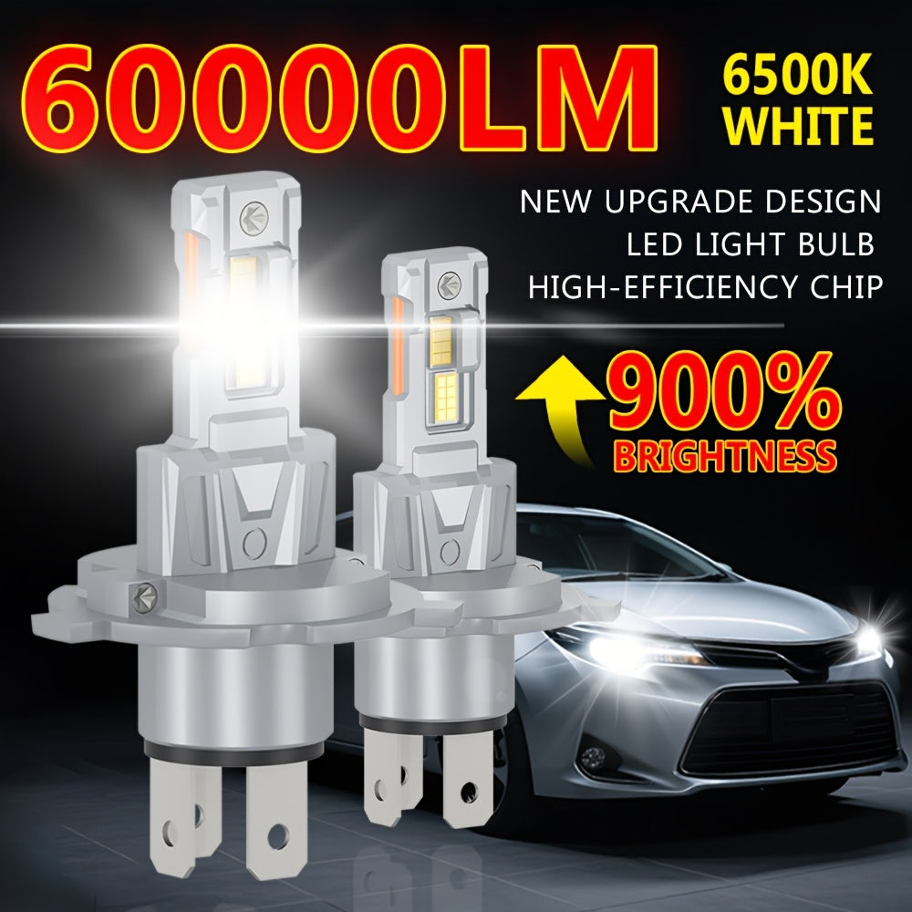 升级款H1 9005 9006 LED灯泡2个装，超亮迷你尺寸60000LM，12V 6500K白色带风扇，适用于汽车大灯、LED大灯和雾灯，易于安装，不含电池