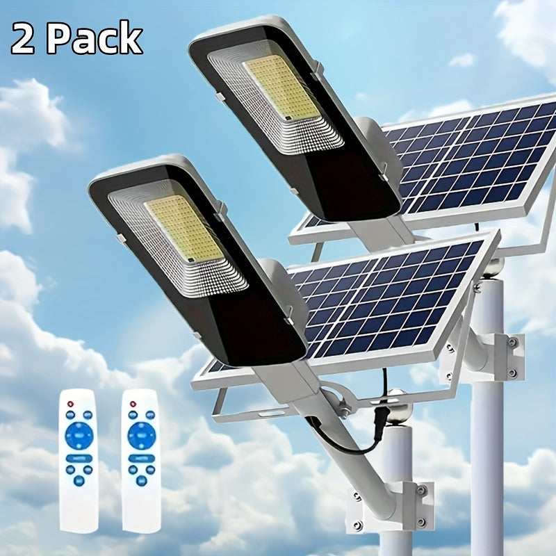 2 Pack 370LED High Power Outdoor Solar Street Light, 6500K IP65 Waterproof Street Light, Perfect for Garage, Garden, Patio Security Lighting