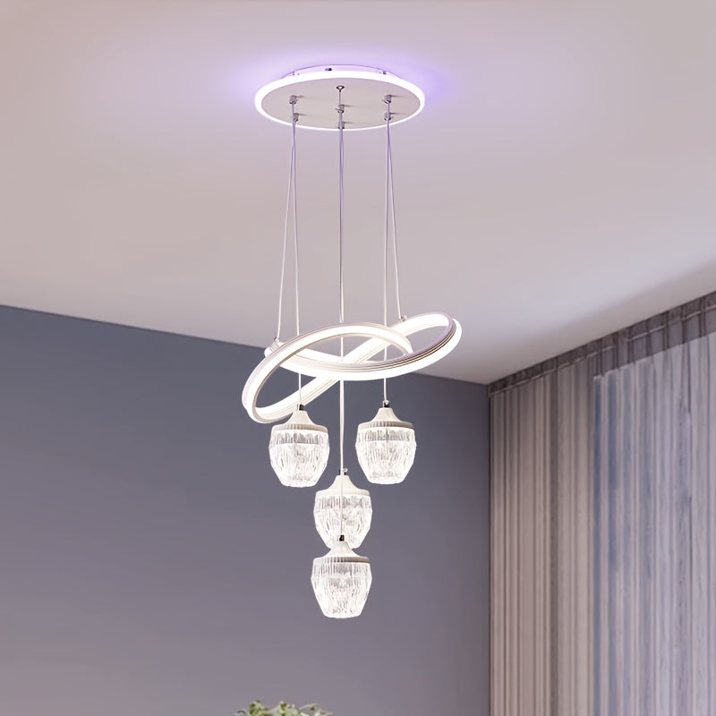 LED indoor pendant light 4 pineapple-shaped balls 3-color temperature adjustable color temperature lighting fixture, suitable for kitchen, dining room