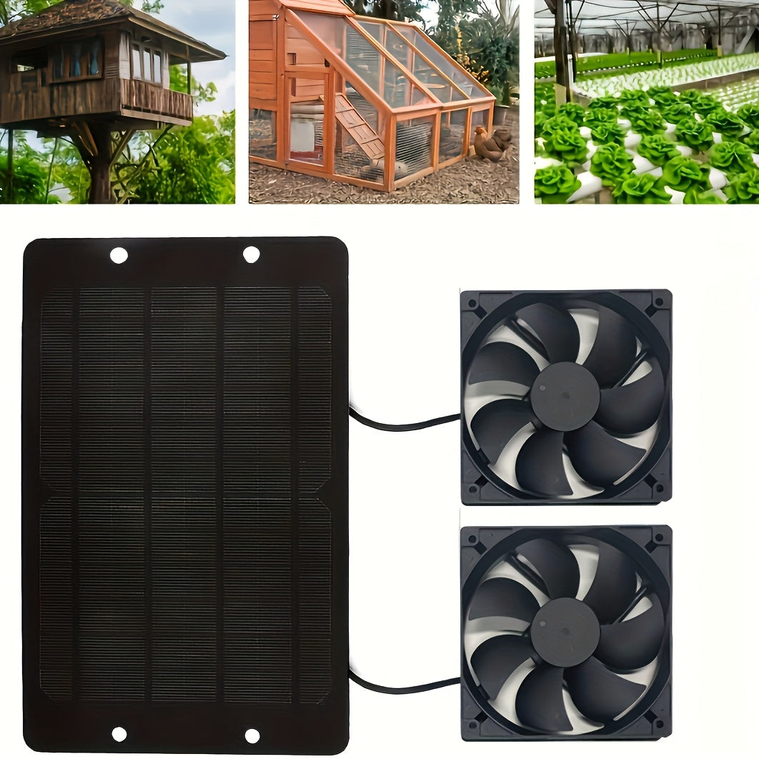 10W/12V Dual Fan Solar Powered Electric Ventilator, Solar Ventilation Exhaust Fan Kit for Outdoor Air Circulation, Ideal for Chicken Coop, Greenhouse, Shed, Pet House and Window Use, Battery-Free Operation
