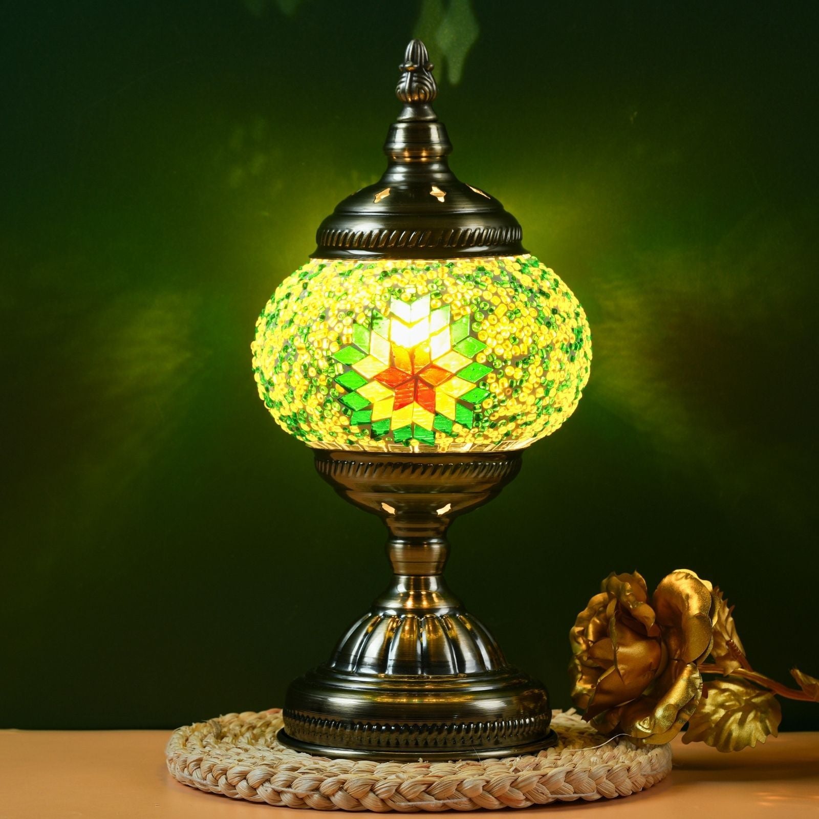 Three-color adjustable handmade Moroccan mosaic table lamp - unique artistic metal base glass bedside night light, bulb included, suitable for bedroom, living room decoration