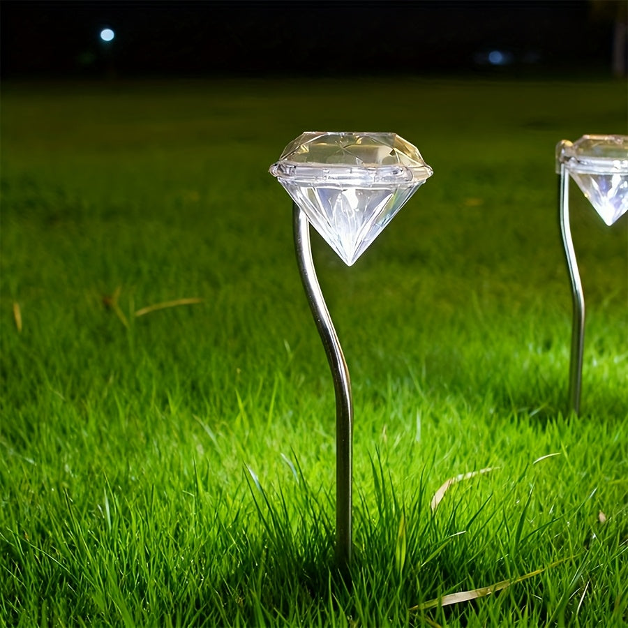 4 Pack Solar Diamond Shape Light Set, Designed for Outdoor Use with Rainproof Function. These LED Lawn Lights Feature Simple Semi-Flush Mount Installation with Stainless Steel Tube.
