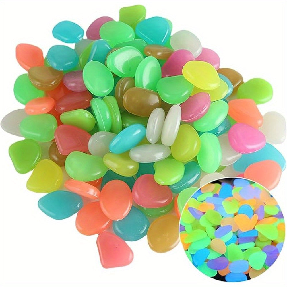 500pcs Blue/Colorful Glow Stones | Outdoor Garden Pathway Stones, Glowing Pebbles, Perfect for Courtyard, Walkways, Potted Plants, Aquarium Decoration, Landscape Glow Rocks